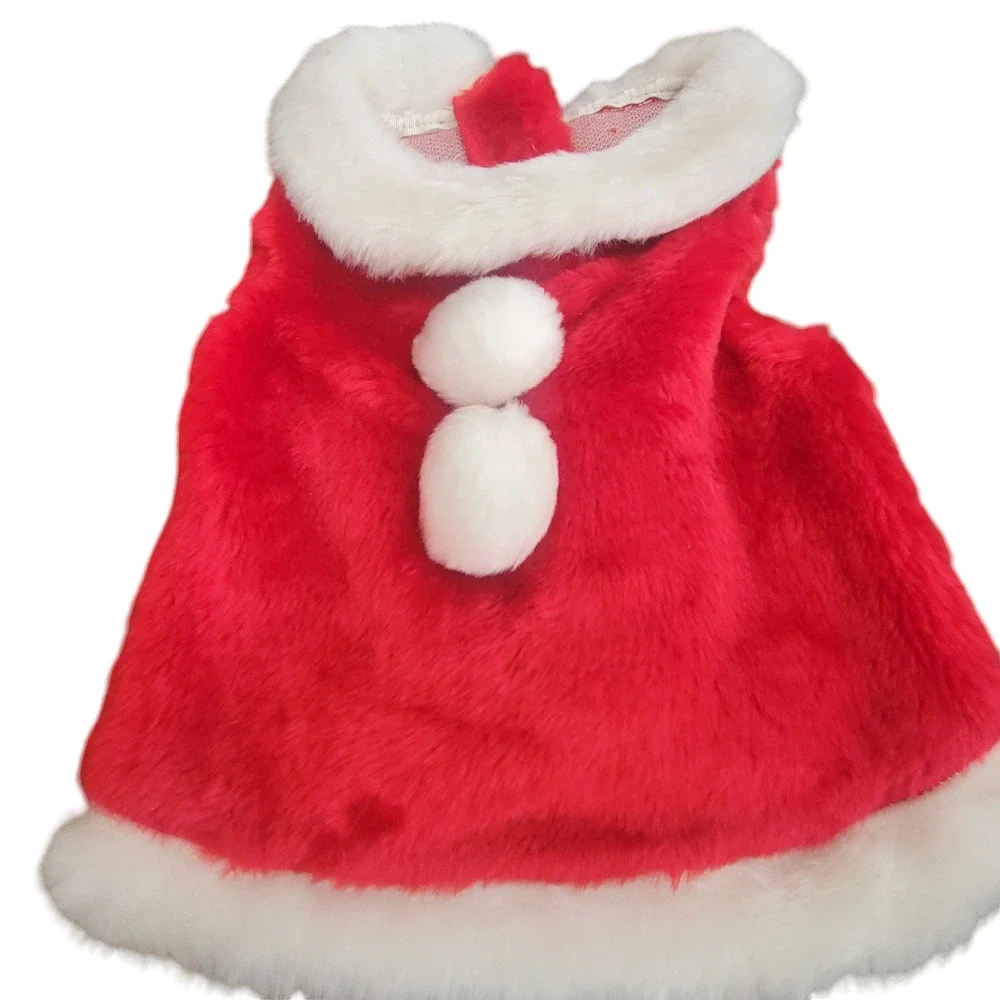 2 Santa Christmas Dog Coat Dress Red White Winter Velvet Faux Fur Size Small